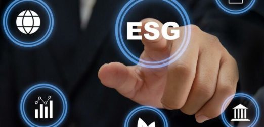 ESG environmental social governance investing. Business concept of sustainable development of the organization.Man hand touching ESG word with icon virtual screen.
